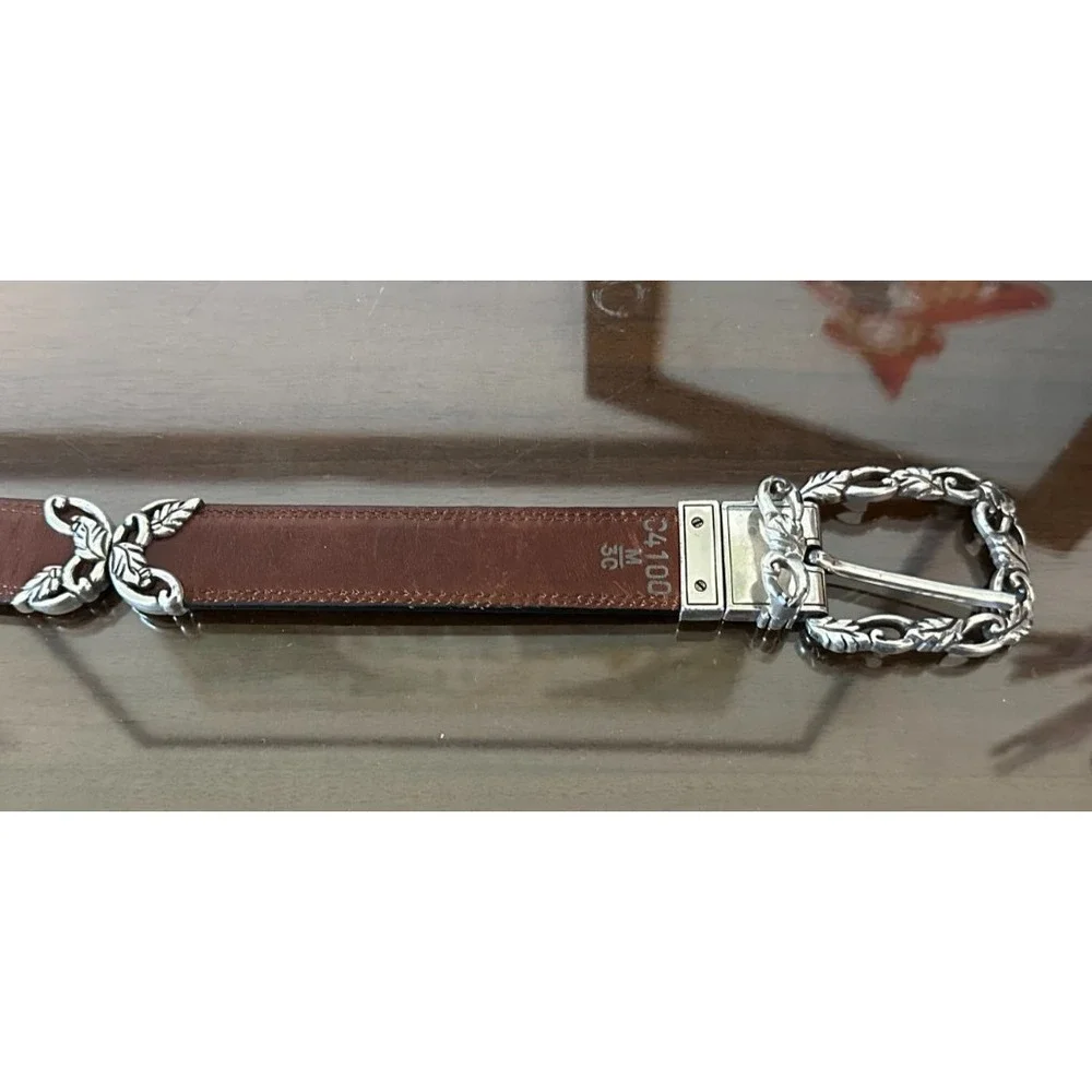 Vintage Women's Black Brown Twist Reversible‎ Belt Silver Buckle C4100 M Size 30